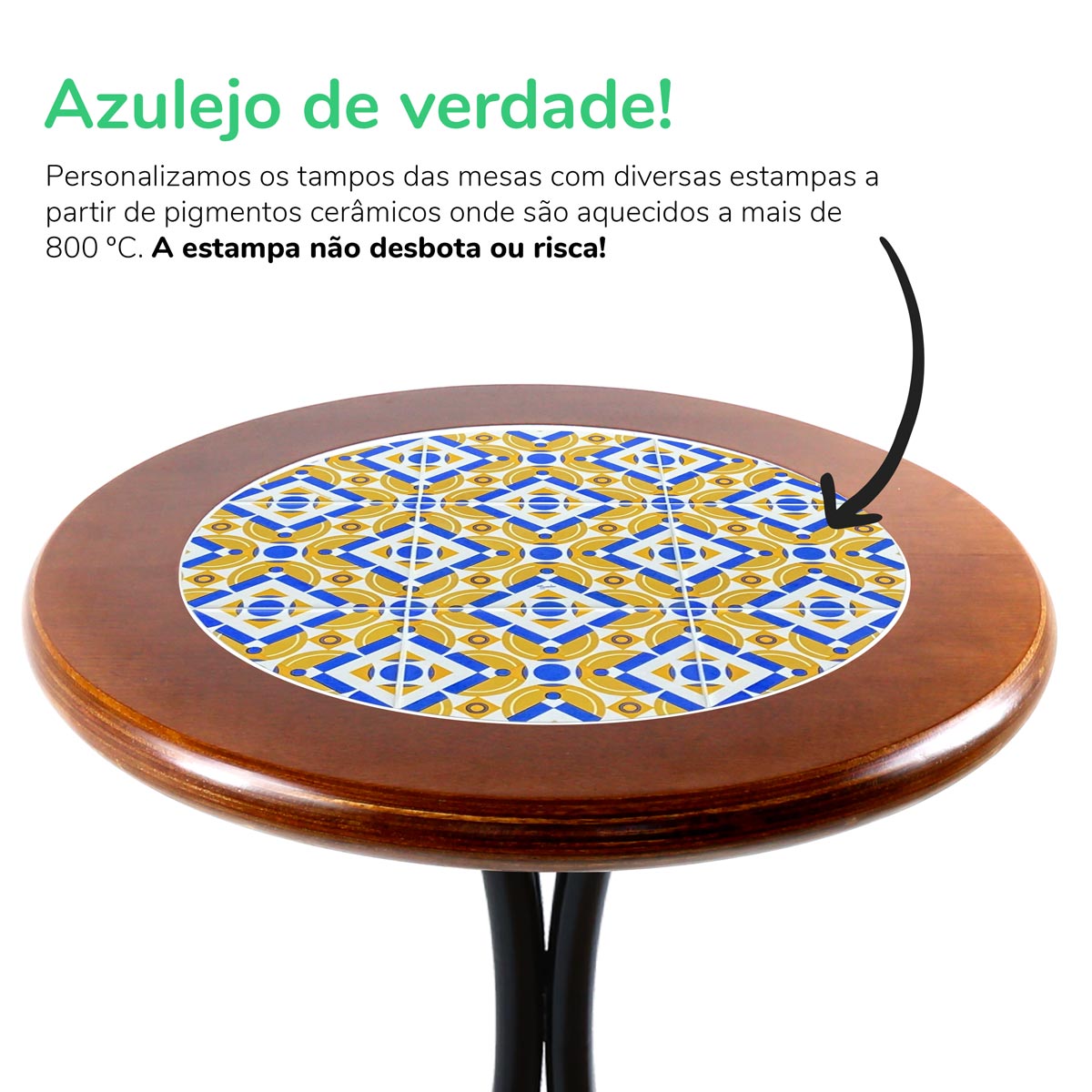 Mesa de canto redonda em azulejo para sala Textura Xadrez - Empório Tambo