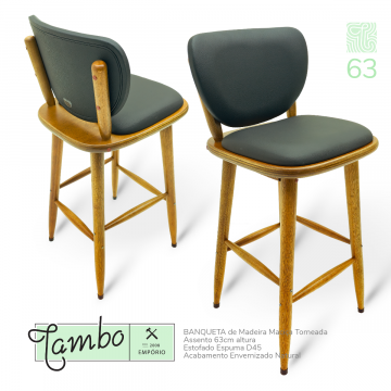 Banqueta Madeira Torneada Estofada - 63cm Natural