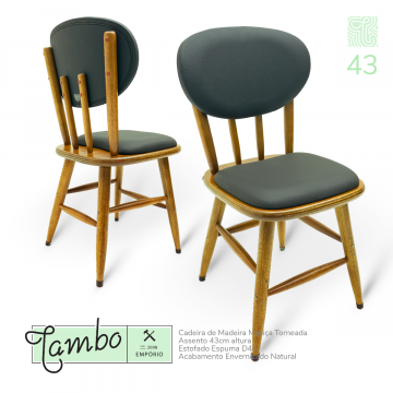 Cadeira de Madeira Torneada - 43cm Cor Natural - Com Estofado