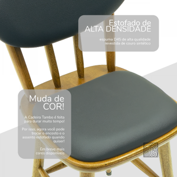 Cadeira de Madeira Torneada - 43cm Cor Preta - Com Estofado