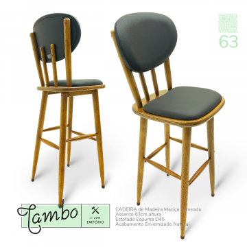 Cadeira de Madeira Torneada - 63cm Cor Natural - Com Estofado