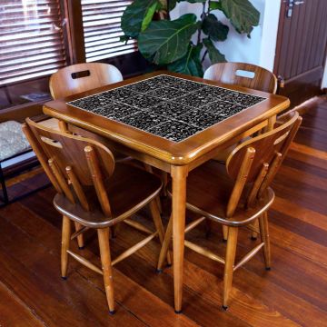 Mesa Madeira Azulejo 80x80cm Cor Natural - Base 4pé 78cm nat - Textura Café