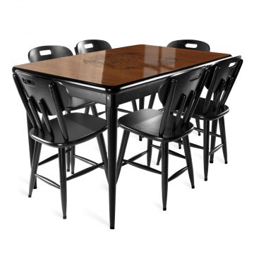 Cj Mesa Madeira 125x80cm Cor Preta - Base 4pé 78cm pta + 6 Cadeiras 43 pta - Beer happy hour