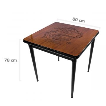 Mesa Madeira 80x80cm Natural/Preta - Base 4pé 78cm - Família e Amigos