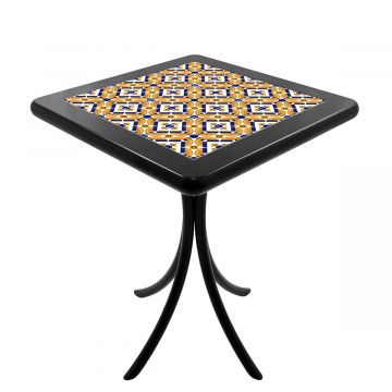 Mesa Madeira Azulejo 60x60cm Cor Preta - Bistrô Fixa 78cm pta - Anos Dourados