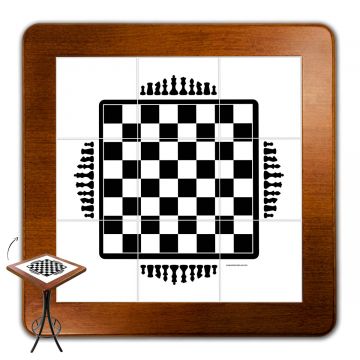 Mesa Madeira Azulejo 60x60cm Cor Natural - Bistrô Fixa 98cm pta - Tabuleiro de Xadrez