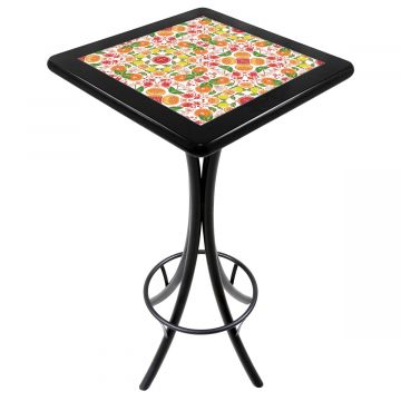 Mesa Madeira Azulejo 60x60cm Cor Preta - Bistrô Fixa 98cm pta - Frutas