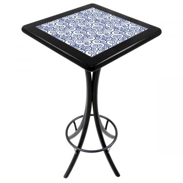 Mesa Madeira Azulejo 60x60cm Cor Preta - Bistrô Fixa 98cm pta - Ondulação