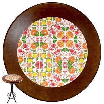 Mesa Madeira Azulejo 60cm Cor Natural - Bistrô Fixa 98cm pta - Frutas