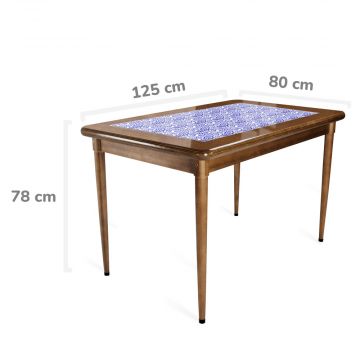 Mesa Madeira Azulejo 125x80cm Cor Natural - Base 4pé 78cm nat - Ondulação