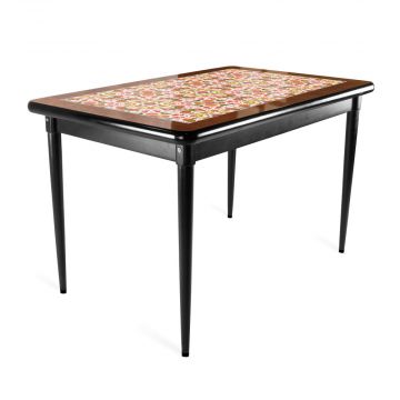 Mesa Madeira Azulejo 125x80cm Natural/Preta - Base 4pé 78cm pta - Frutas