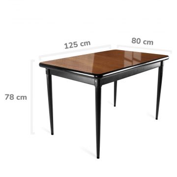 Mesa Madeira 125x80cm Natural/Preta - Base 4pé 78cm pta - Liso