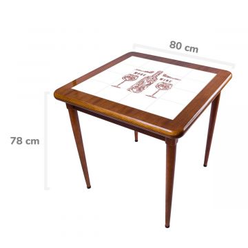 Mesa Madeira Azulejo 80x80cm Cor Natural - Base 4pé 78cm nat - More Wine