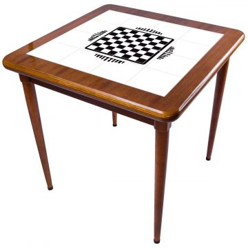 Mesa Madeira Azulejo 80x80cm Cor Natural - Base 4pé 78cm nat - Tabuleiro de Xadrez