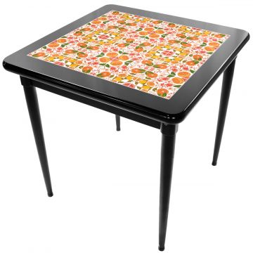 Mesa Madeira Azulejo 80x80cm Cor Preta - Base 4pé 78cm pta - Frutas