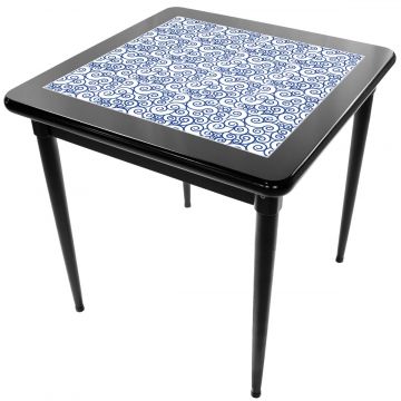 Mesa Madeira Azulejo 80x80cm Cor Preta - Base 4pé 78cm pta - Ondulação