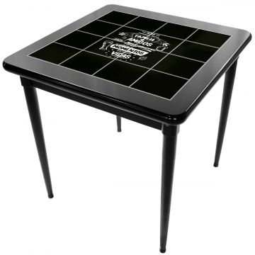 Mesa Madeira Azulejo 80x80cm Cor Preta - Base 4pé 78cm pta - Família e Amigos