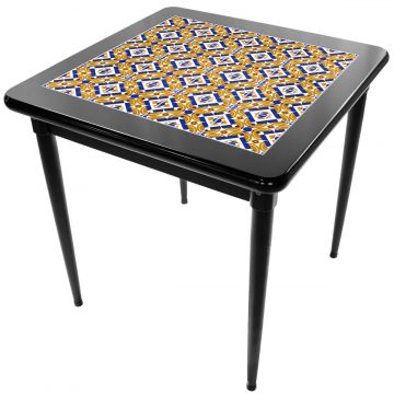 Mesa Madeira Azulejo 80x80cm Cor Preta - Base 4pé 78cm pta - Anos Dourados