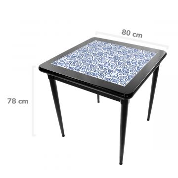 Mesa Madeira Azulejo 80x80cm Cor Preta - Base 4pé 78cm pta - Ondulação