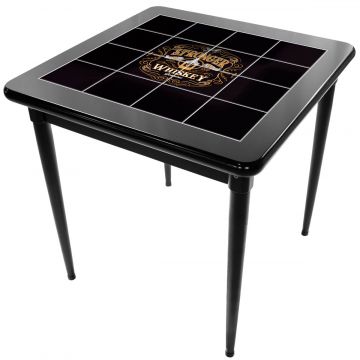 Mesa Madeira Azulejo 80x80cm Cor Preta - Base 4pé 78cm pta - Stronger Whiskey