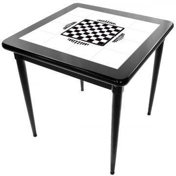 Mesa Madeira Azulejo 80x80cm Cor Preta - Base 4pé 78cm pta - Tabuleiro de Xadrez