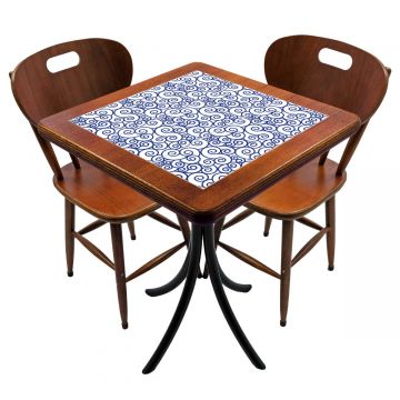 Cj Mesa Madeira Azulejo 60x60cm Cor Natural - Bistrô Fixa 78cm pta + 2 Cadeiras 43 nat - Ondulação