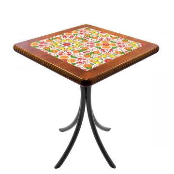 Mesa Madeira Azulejo 60x60cm Cor Natural - Bistrô Fixa 78cm pta - Frutas