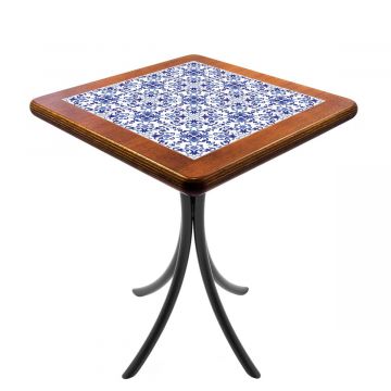 Mesa Madeira Azulejo 60x60cm Cor Natural - Bistrô Fixa 78cm pta - Portugues