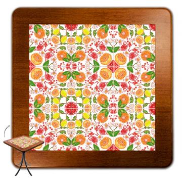 Mesa Madeira Azulejo 60x60cm Cor Natural - Bistrô Fixa 78cm pta - Frutas