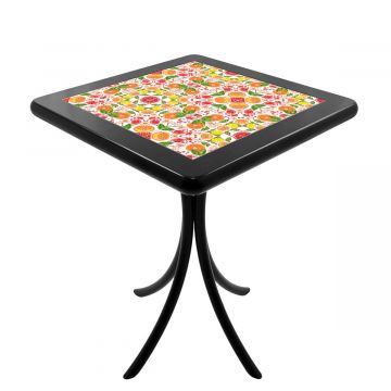 Mesa Madeira Azulejo 60x60cm Cor Preta - Bistrô Fixa 78cm pta - Frutas