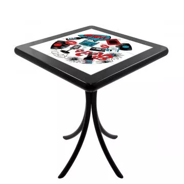 Mesa Madeira Azulejo 60x60cm Cor Preta - Bistrô Fixa 78cm pta - Oh My