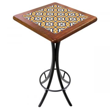 Mesa Madeira Azulejo 60x60cm Cor Natural - Bistrô Fixa 98cm pta - Anos Dourados