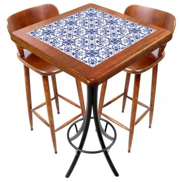 Cj Mesa Madeira Azulejo 60x60cm Cor Natural - Bistrô Fixa 98cm pta + 2 Banquetas 73 nat - Portugues