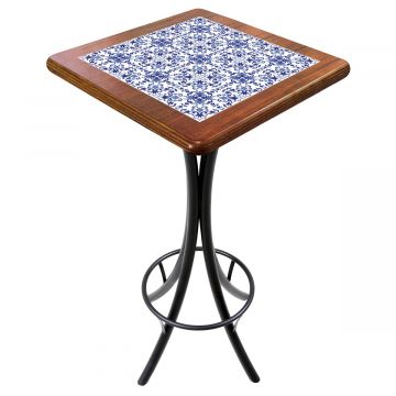 Mesa Madeira Azulejo 60x60cm Cor Natural - Bistrô Fixa 98cm pta - Portugues