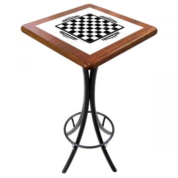 Mesa Madeira Azulejo 60x60cm Cor Natural - Bistrô Fixa 98cm pta - Tabuleiro de Xadrez