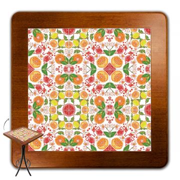 Mesa Madeira Azulejo 60x60cm Cor Natural - Bistrô Fixa 98cm pta - Frutas