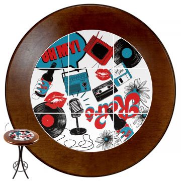 Mesa Madeira Azulejo 60cm Cor Natural - Bistrô Fixa 98cm pta - Oh My Retrô