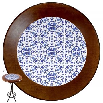 Cj Mesa Madeira Azulejo 60cm Cor Natural - Bistrô Fixa 98cm pta + 3 Banquetas 73 nat - Português