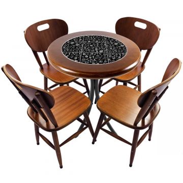 Cj Mesa Madeira Azulejo 60cm Cor Natural - Bistrô Fixa 78cm pta + 4 Cadeiras 43 nat - Textura Café
