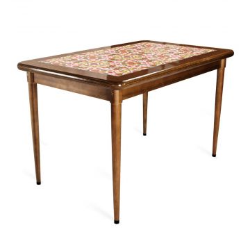 Mesa Madeira Azulejo 125x80cm Cor Natural - Base 4pé 78cm nat - Frutas