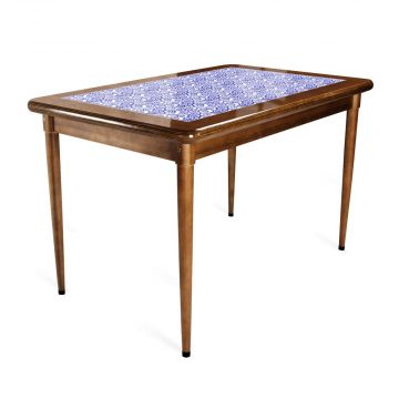 Mesa Madeira Azulejo 125x80cm Cor Natural - Base 4pé 78cm nat - Ondulação