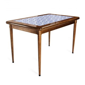 Mesa Madeira Azulejo 125x80cm Cor Natural - Base 4pé 78cm nat - Português