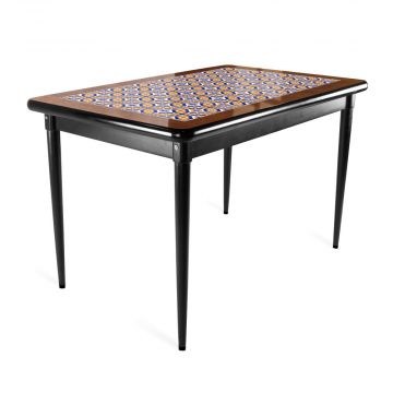 Mesa Madeira Azulejo 125x80cm Natural/Preta - Base 4pé 78cm pta - Anos dourados