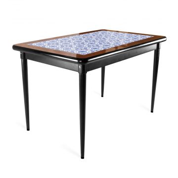 Mesa Madeira Azulejo 125x80cm Natural/Preta - Base 4pé 78cm pta - Português