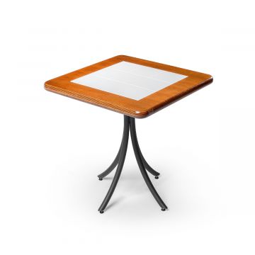 Mesa Madeira Azulejo 70x70cm Cor Natural - Bistrô Fixa 78cm pta - Azulejo Branco