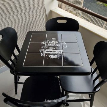 Mesa Madeira Azulejo 60x60cm Cor Preta - Bistrô Fixa 78cm pta - Família e Amigos