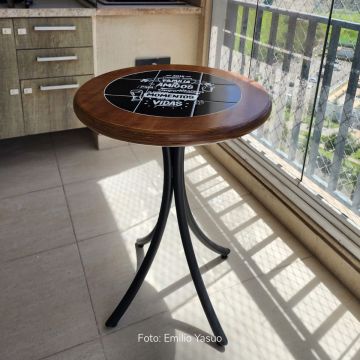 Mesa Madeira Azulejo 60cm Cor Natural - Bistrô Fixa 78cm pta - Família e Amigos