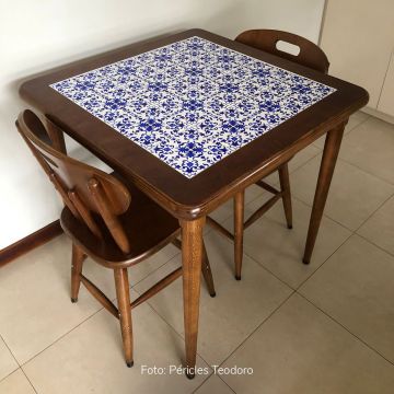 Mesa Madeira Azulejo 80x80cm Cor Natural - Base 4pé 78cm nat - Português