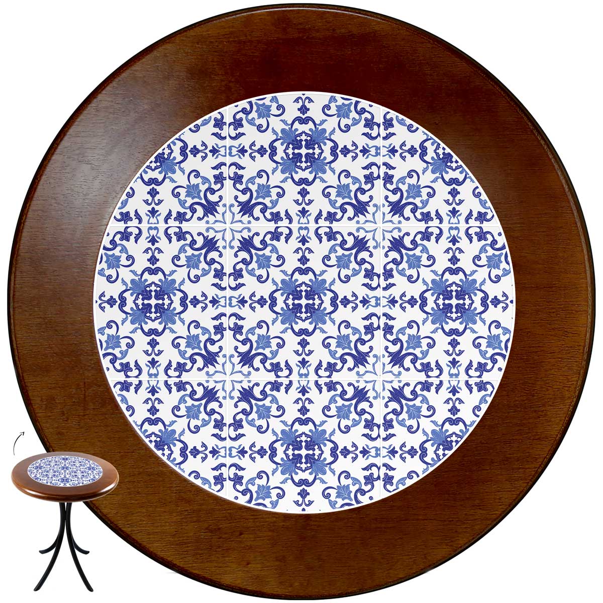 Mesa de canto redonda em azulejo para sala Textura Xadrez - Empório Tambo