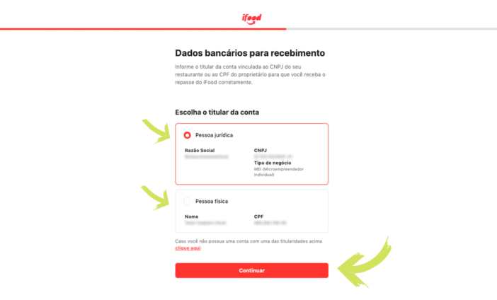 Dados bancários para recebimento